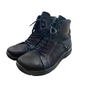 Wolky Leather Water Resistant Lace Up Ankle Boots Ambient Zipper Black Womens 40